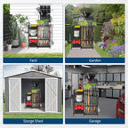 Organizzatore per attrezzi da giardino, scaffale a torre a 3 ripiani per garage, fino a 35 attrezzi a manico lungo, supporto autoportante per attrezzi da giardino per capanno
