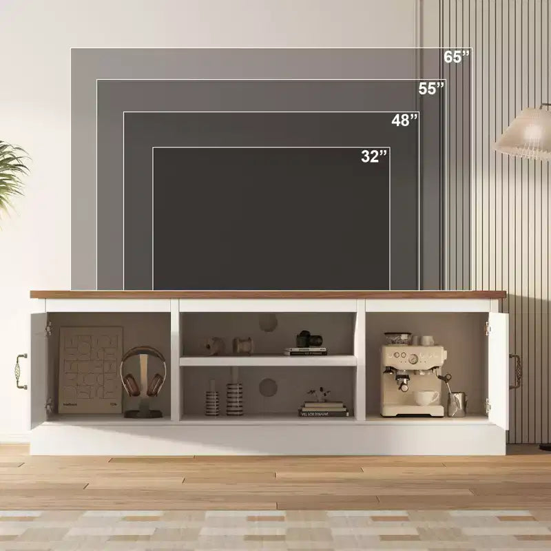 Mobile porta TV da fattoria per TV da 65 pollici, mobile TV con armadietti, mobiletto multimediale moderno, design rustico in legno per soggiorno e ufficio, 61*17.7*21.7