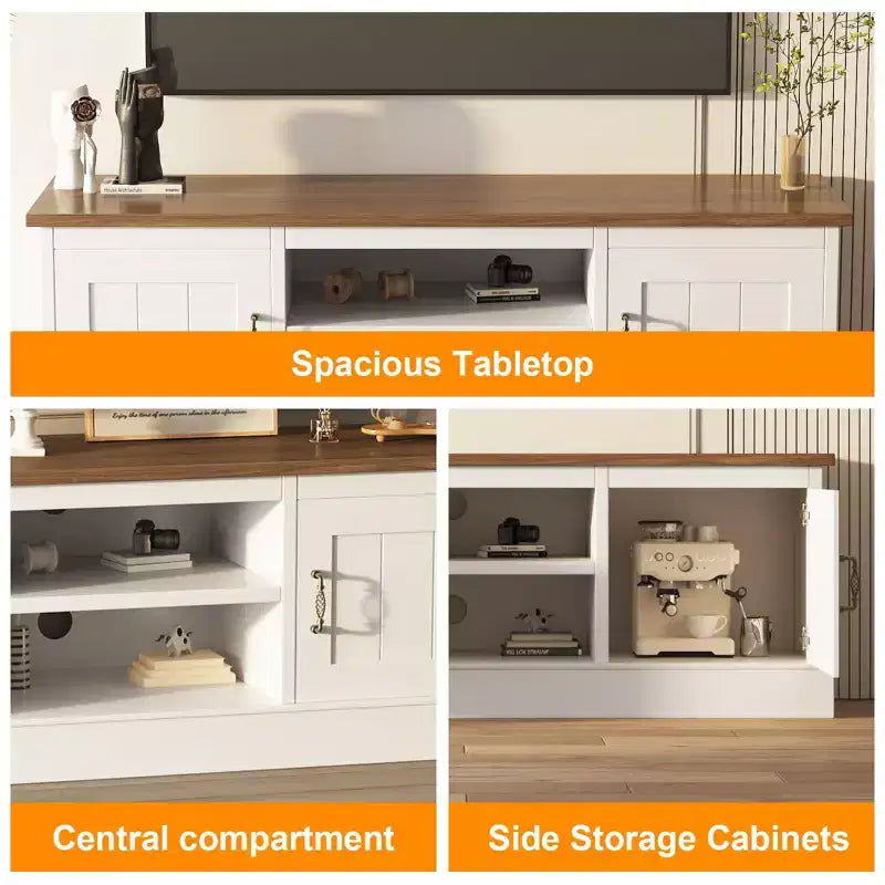 Mobile porta TV da fattoria per TV da 65 pollici, mobile TV con armadietti, mobiletto multimediale moderno, design rustico in legno per soggiorno e ufficio, 61*17.7*21.7