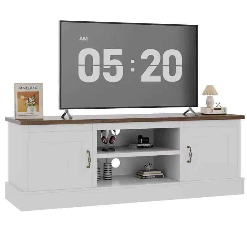 Mobile porta TV da fattoria per TV da 65 pollici, mobile TV con armadietti, mobiletto multimediale moderno, design rustico in legno per soggiorno e ufficio, 61*17.7*21.7