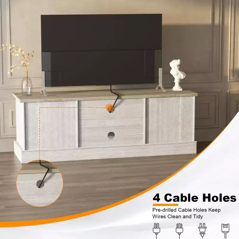 Mobile porta TV da fattoria per TV da 65 pollici, mobile TV con armadietti, mobiletto multimediale moderno, design rustico in legno per soggiorno e ufficio, 61*17.7*21.7