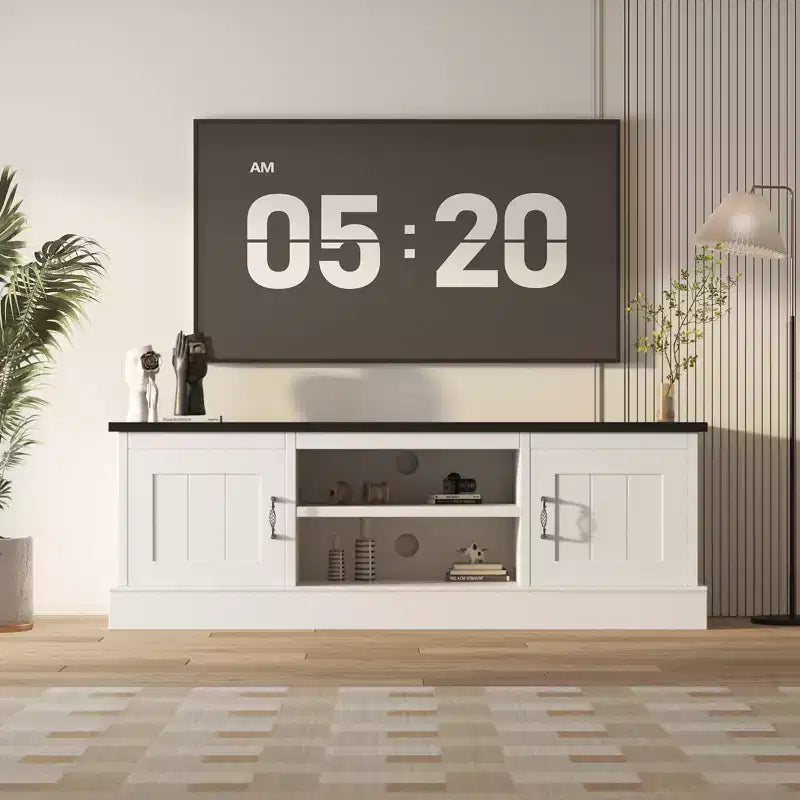 Mobile porta TV da fattoria per TV da 65 pollici, mobile TV con armadietti, mobiletto multimediale moderno, design rustico in legno per soggiorno e ufficio, 61*17.7*21.7