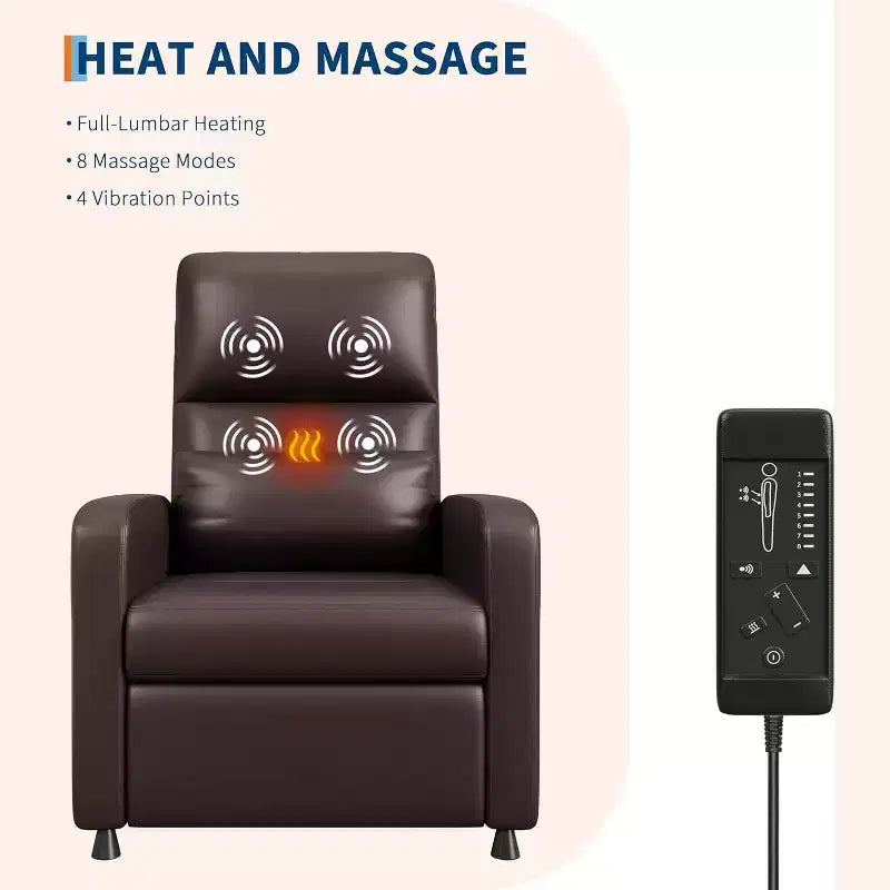 Poltrona Reclinabile Elettrica Acekool con Massaggio, Riscaldamento, Tasche portaoggetti e USB, Poltrona per Home Theater in Similpelle