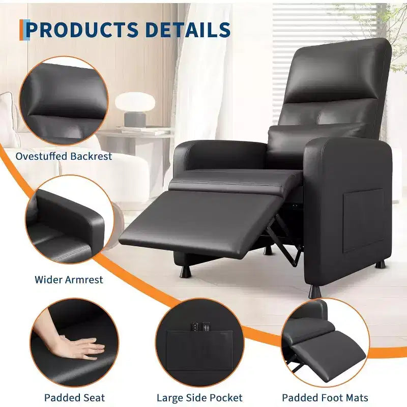 Poltrona Reclinabile Elettrica Acekool con Massaggio, Riscaldamento, Tasche portaoggetti e USB, Poltrona per Home Theater in Similpelle
