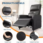 Poltrona Reclinabile Elettrica Acekool con Massaggio, Riscaldamento, Tasche portaoggetti e USB, Poltrona per Home Theater in Similpelle