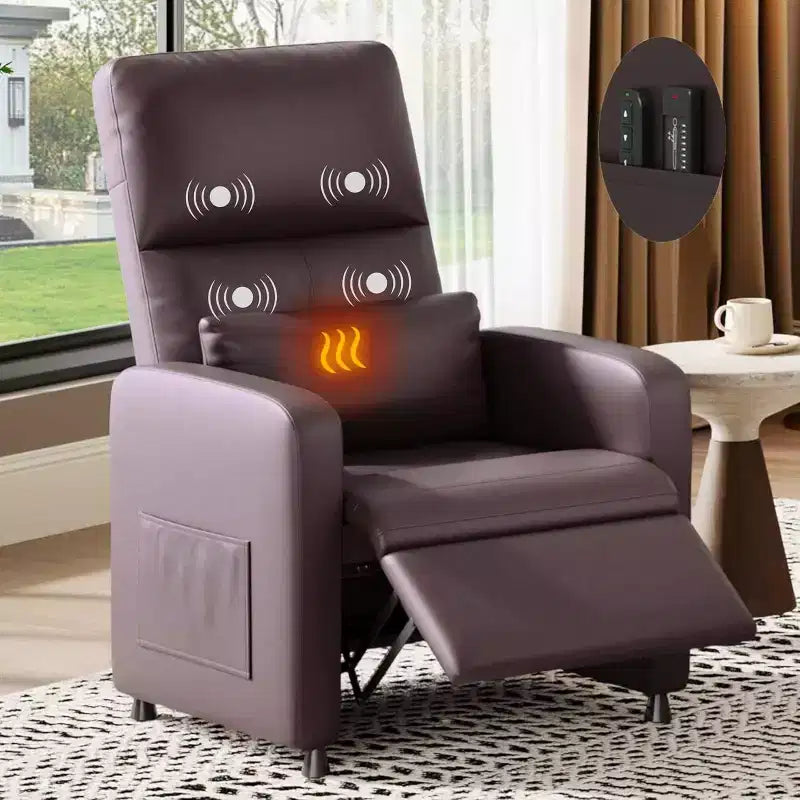 Poltrona Reclinabile Elettrica Acekool con Massaggio, Riscaldamento, Tasche portaoggetti e USB, Poltrona per Home Theater in Similpelle