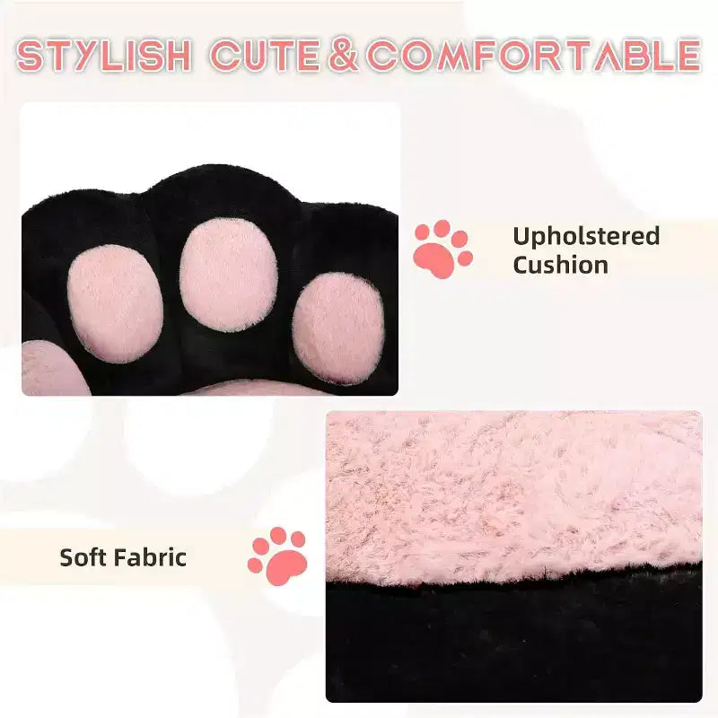 Sedia da scrivania in tessuto Teddy felpato con zampa di gatto, girevole a 360°, altezza regolabile, colore nero/bianco