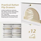 Scarpiera sottile con cassetti a ribalta e 4 ante in rattan, elegante organizer per scarpe da ingresso