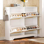 Scarpiera sottile con cassetti a ribalta e 4 ante in rattan, elegante organizer per scarpe da ingresso