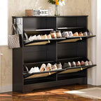 Scarpiera sottile con cassetti a ribalta e 4 ante in rattan, elegante organizer per scarpe da ingresso