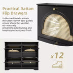 Scarpiera sottile con cassetti a ribalta e 4 ante in rattan, elegante organizer per scarpe da ingresso