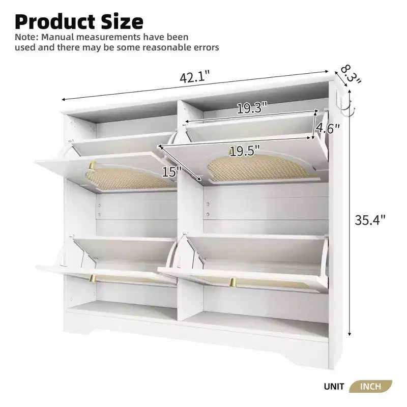 Scarpiera sottile con cassetti a ribalta e 4 ante in rattan, elegante organizer per scarpe da ingresso