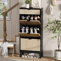 Fluted Shoe Cabinet with 3 Flip Drawers and 1 Drawer, Wood Freestanding Hidden Shoe Organizer with Adjustable Shelves
