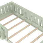 Bellemave Letto a terra singolo con libreria integrata e spondina di sicurezza, struttura del letto in legno di pino per bambini, non necessita di rete, verde avocado