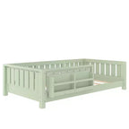Bellemave Letto a terra singolo con libreria integrata e spondina di sicurezza, struttura del letto in legno di pino per bambini, non necessita di rete, verde avocado