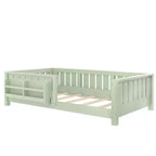 Bellemave Letto a terra singolo con libreria integrata e spondina di sicurezza, struttura del letto in legno di pino per bambini, non necessita di rete, verde avocado