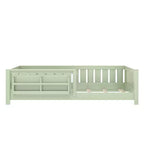 Bellemave Letto a terra singolo con libreria integrata e spondina di sicurezza, struttura del letto in legno di pino per bambini, non necessita di rete, verde avocado