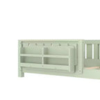 Bellemave Letto a terra singolo con libreria integrata e spondina di sicurezza, struttura del letto in legno di pino per bambini, non necessita di rete, verde avocado