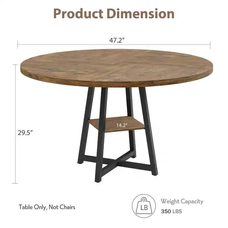 Tavolo da pranzo rotondo da 47" per 4-6 persone - Base a piedistallo in metallo con contenitore - Tavolo da pranzo e da cucina industriale salvaspazio