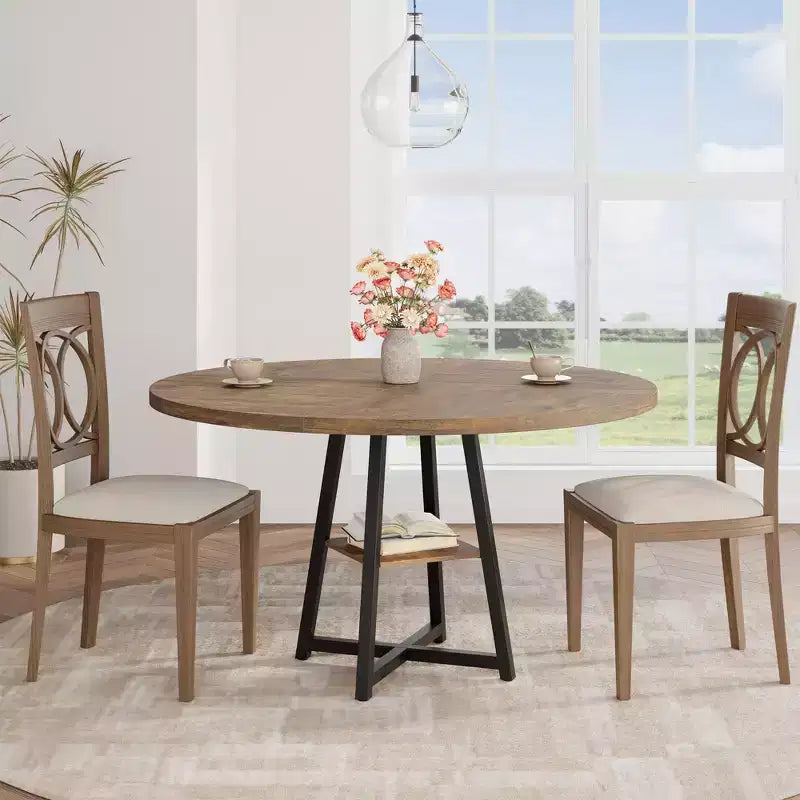 Tavolo da pranzo rotondo da 47" per 4-6 persone - Base a piedistallo in metallo con contenitore - Tavolo da pranzo e da cucina industriale salvaspazio