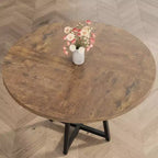 Tavolo da pranzo rotondo da 47" per 4-6 persone - Base a piedistallo in metallo con contenitore - Tavolo da pranzo e da cucina industriale salvaspazio