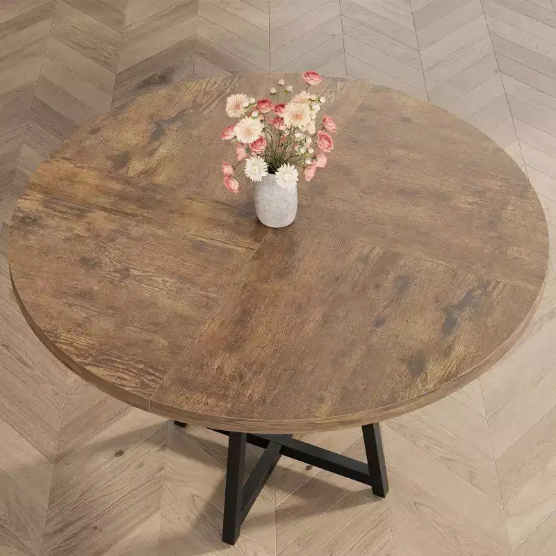 Tavolo da pranzo rotondo da 47" per 4-6 persone - Base a piedistallo in metallo con contenitore - Tavolo da pranzo e da cucina industriale salvaspazio