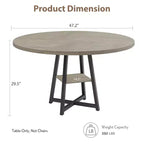 Tavolo da pranzo rotondo da 47" per 4-6 persone - Base a piedistallo in metallo con contenitore - Tavolo da pranzo e da cucina industriale salvaspazio