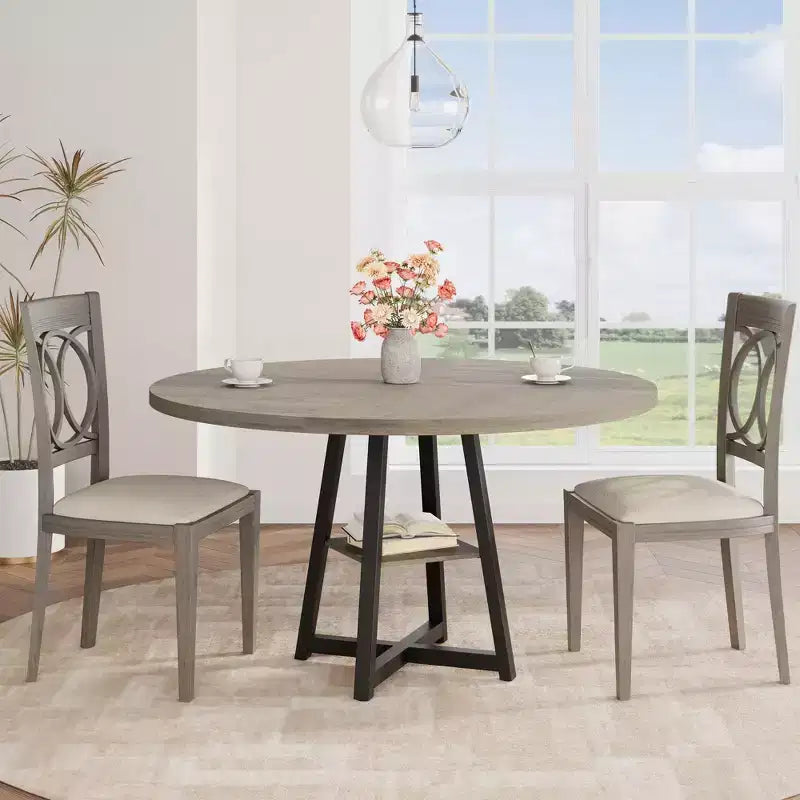 Tavolo da pranzo rotondo da 47" per 4-6 persone - Base a piedistallo in metallo con contenitore - Tavolo da pranzo e da cucina industriale salvaspazio