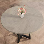 Tavolo da pranzo rotondo da 47" per 4-6 persone - Base a piedistallo in metallo con contenitore - Tavolo da pranzo e da cucina industriale salvaspazio
