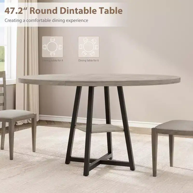 Tavolo da pranzo rotondo da 47" per 4-6 persone - Base a piedistallo in metallo con contenitore - Tavolo da pranzo e da cucina industriale salvaspazio