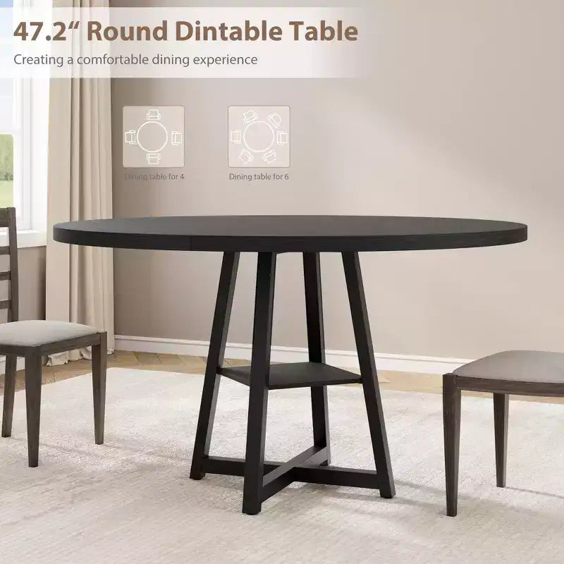 Tavolo da pranzo rotondo da 47" per 4-6 persone - Base a piedistallo in metallo con contenitore - Tavolo da pranzo e da cucina industriale salvaspazio