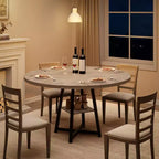 Tavolo da pranzo rotondo da 47" per 4-6 persone - Base a piedistallo in metallo con contenitore - Tavolo da pranzo e da cucina industriale salvaspazio