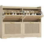 Acekool Natural Rattan 4 Drawer Shoe Cabinet with Lift-Up Drawers and Adjustable Shelves for Entryway Hallway