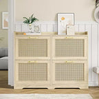 Acekool Scarpiera a 4 cassetti in Rattan Naturale con Cassetti a Scomparsa e Ripiani Regolabili per Ingresso Corridoio