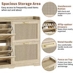 Acekool Scarpiera a 4 cassetti in Rattan Naturale con Cassetti a Scomparsa e Ripiani Regolabili per Ingresso Corridoio
