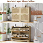 Acekool Scarpiera a 4 cassetti in Rattan Naturale con Cassetti a Scomparsa e Ripiani Regolabili per Ingresso Corridoio