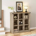 Libreria organizer a 9 cubi, libreria orizzontale a 4 ripiani stile rustico, libreria in legno da 95 cm per ingresso, librerie lunghe e basse