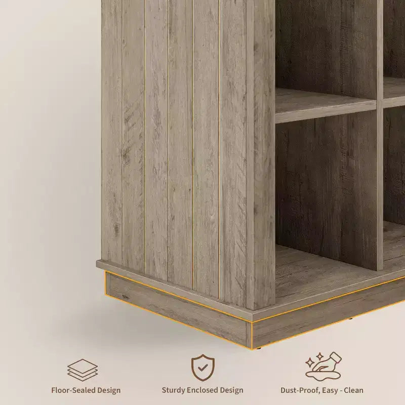 Libreria organizer a 9 cubi, libreria orizzontale a 4 ripiani stile rustico, libreria in legno da 95 cm per ingresso, librerie lunghe e basse