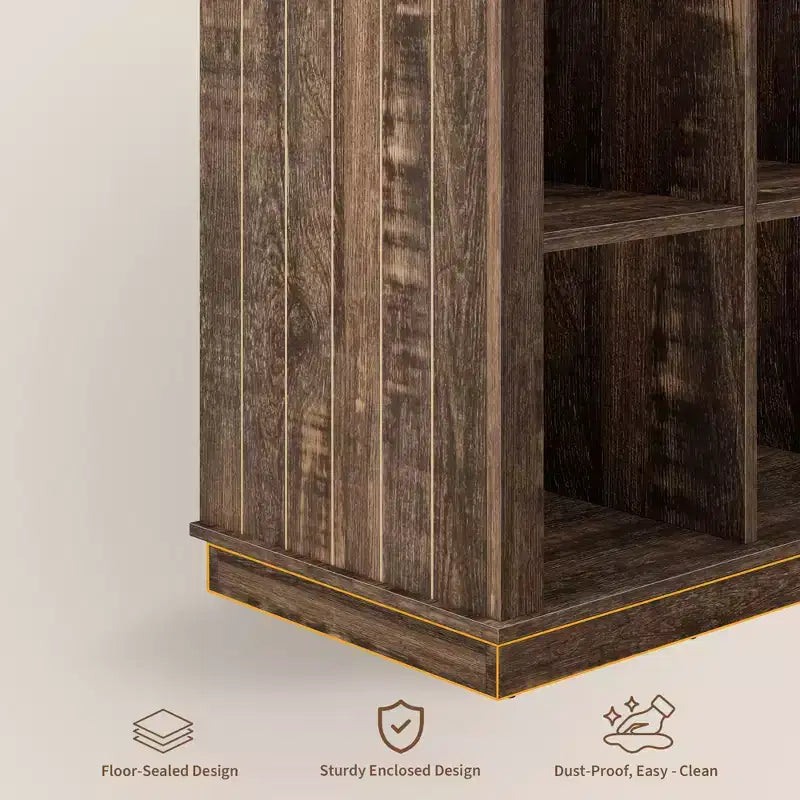 Libreria organizer a 9 cubi, libreria orizzontale a 4 ripiani stile rustico, libreria in legno da 95 cm per ingresso, librerie lunghe e basse