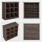 Libreria organizer a 9 cubi, libreria orizzontale a 4 ripiani stile rustico, libreria in legno da 95 cm per ingresso, librerie lunghe e basse