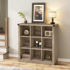 Libreria organizer a 9 cubi, libreria orizzontale a 4 ripiani stile rustico, libreria in legno da 95 cm per ingresso, librerie lunghe e basse