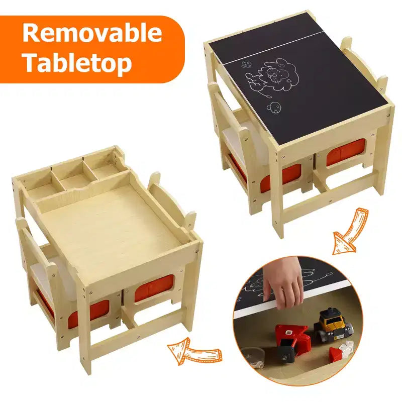 Set Tavolo e Sedie per Bambini, Tavolo Attività 3 in 1 per Bambini con Piano Rimovibile, Lavagna, Set Mobili per Bambini Piccoli da 3 Pezzi per Arte, Artigianato