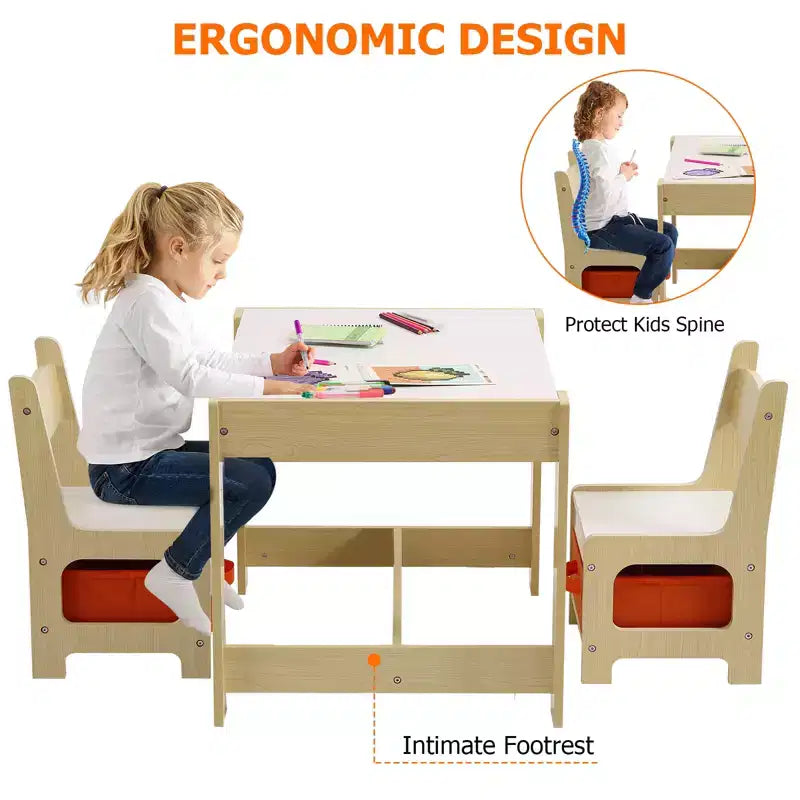 Set Tavolo e Sedie per Bambini, Tavolo Attività 3 in 1 per Bambini con Piano Rimovibile, Lavagna, Set Mobili per Bambini Piccoli da 3 Pezzi per Arte, Artigianato