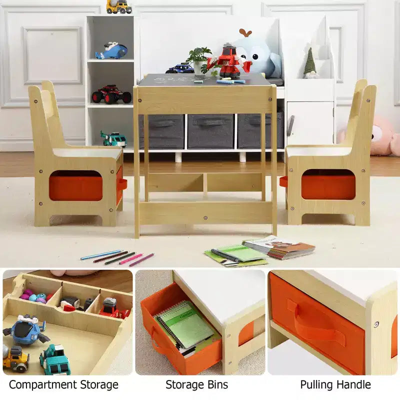 Set Tavolo e Sedie per Bambini, Tavolo Attività 3 in 1 per Bambini con Piano Rimovibile, Lavagna, Set Mobili per Bambini Piccoli da 3 Pezzi per Arte, Artigianato