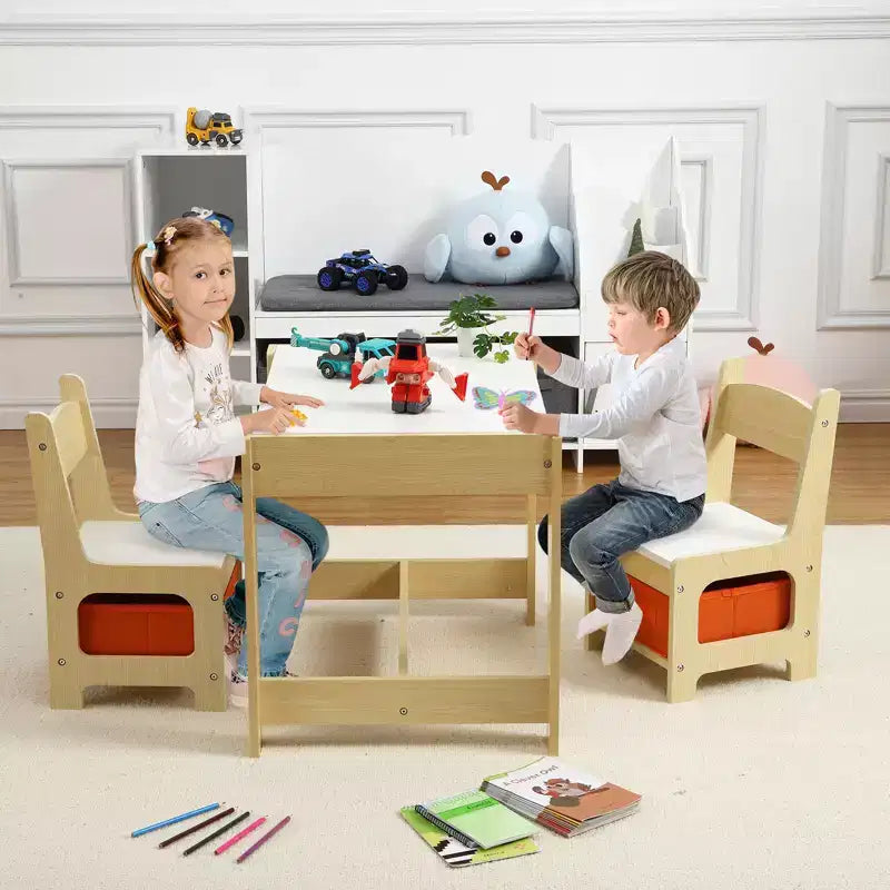 Set Tavolo e Sedie per Bambini, Tavolo Attività 3 in 1 per Bambini con Piano Rimovibile, Lavagna, Set Mobili per Bambini Piccoli da 3 Pezzi per Arte, Artigianato