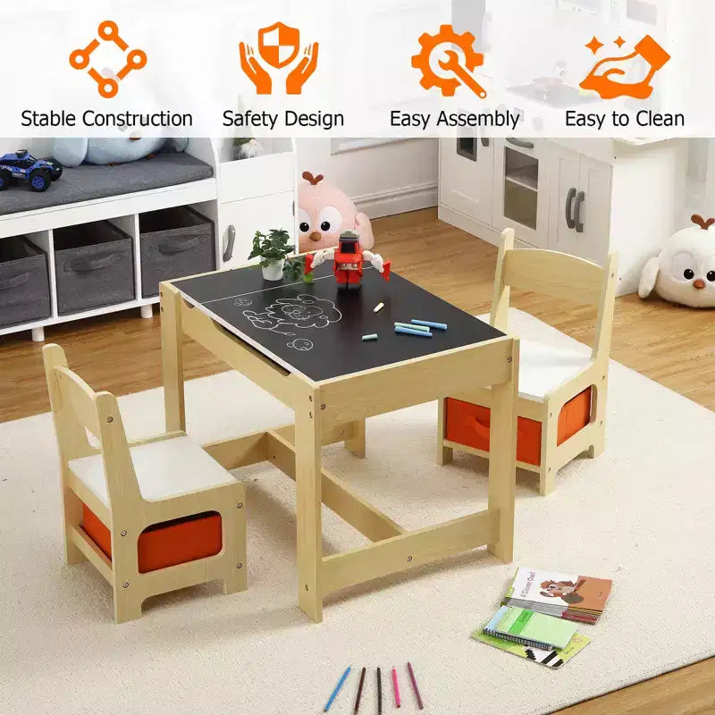Set Tavolo e Sedie per Bambini, Tavolo Attività 3 in 1 per Bambini con Piano Rimovibile, Lavagna, Set Mobili per Bambini Piccoli da 3 Pezzi per Arte, Artigianato