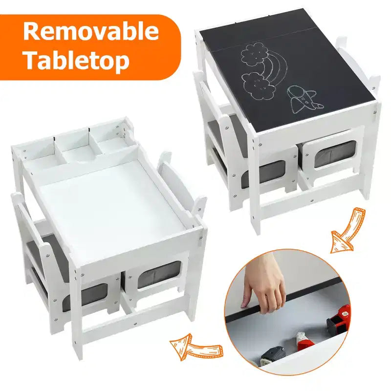 Set Tavolo e Sedie per Bambini, Tavolo Attività 3 in 1 per Bambini con Piano Rimovibile, Lavagna, Set Mobili per Bambini Piccoli da 3 Pezzi per Arte, Artigianato
