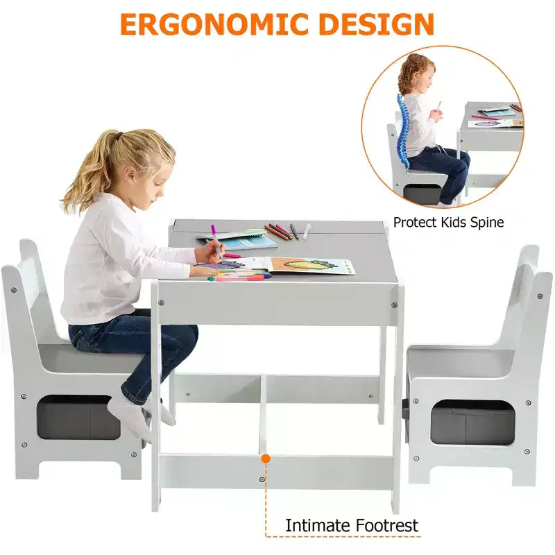 Set Tavolo e Sedie per Bambini, Tavolo Attività 3 in 1 per Bambini con Piano Rimovibile, Lavagna, Set Mobili per Bambini Piccoli da 3 Pezzi per Arte, Artigianato