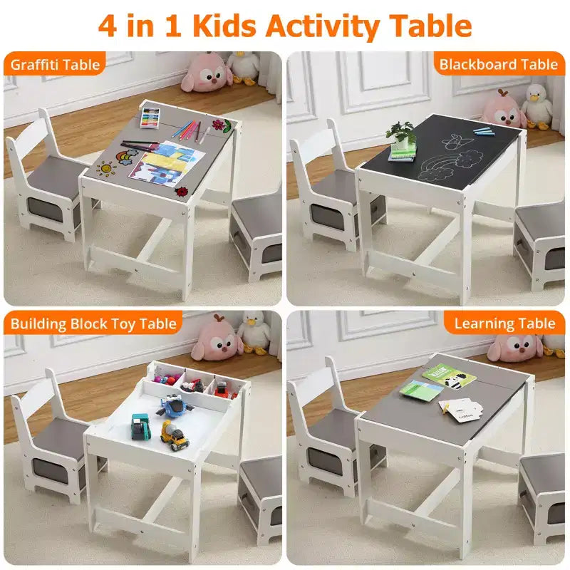 Set Tavolo e Sedie per Bambini, Tavolo Attività 3 in 1 per Bambini con Piano Rimovibile, Lavagna, Set Mobili per Bambini Piccoli da 3 Pezzi per Arte, Artigianato