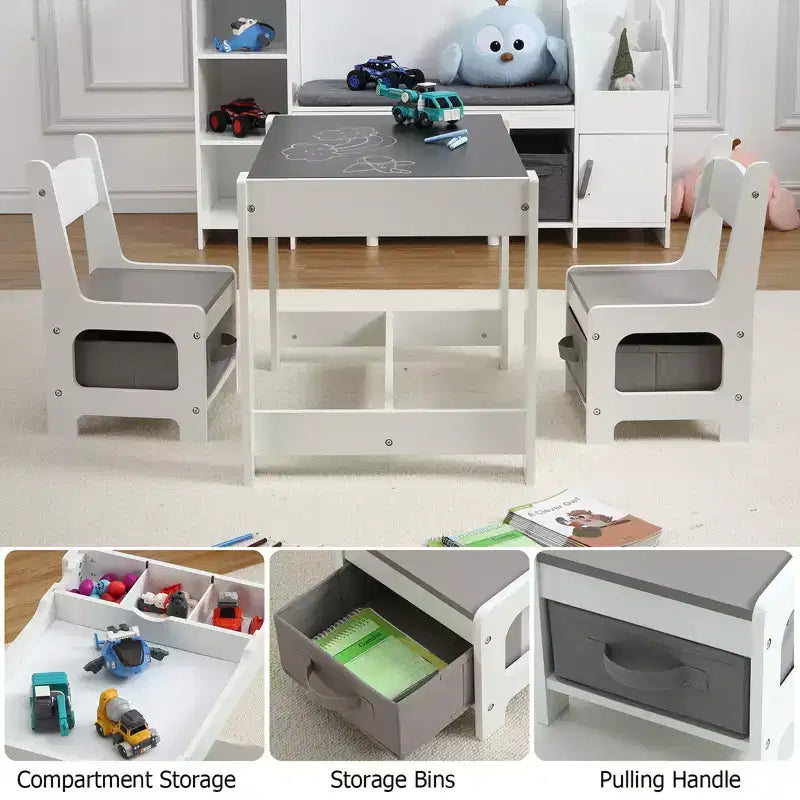 Set Tavolo e Sedie per Bambini, Tavolo Attività 3 in 1 per Bambini con Piano Rimovibile, Lavagna, Set Mobili per Bambini Piccoli da 3 Pezzi per Arte, Artigianato